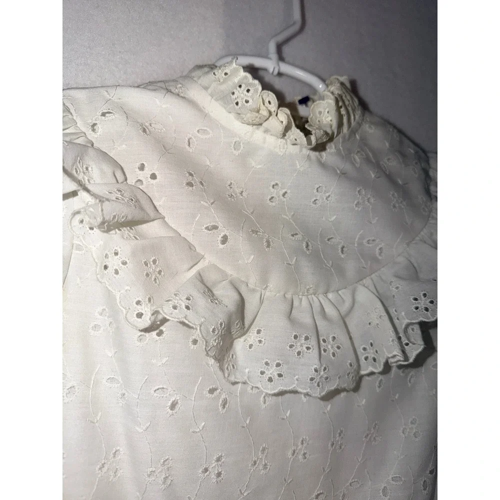 Vintage Girls‎ L'enfant White Eyelet Lace Ruffle Dress Victorian Prairie Small